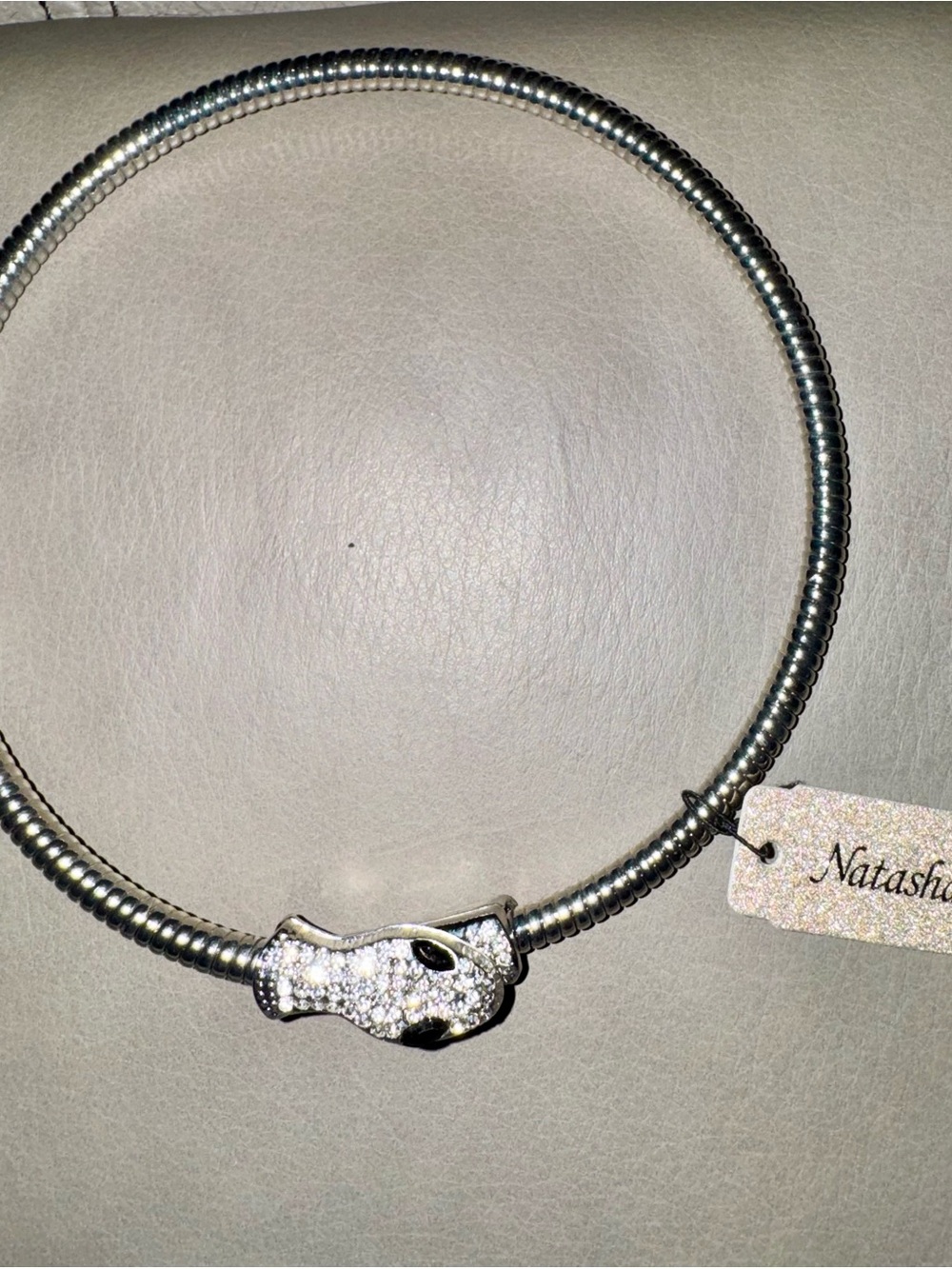 Silver Pavé snake with black rhinestone eyes choker.